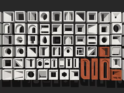 Varied Floor Tiles Featuring Various Geometric Shapes Different Designs and White Gray Orange Hues 3d model
