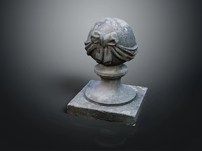 Decorative Stone Column With Spherical Top Bow Carving And Square Base 3d model