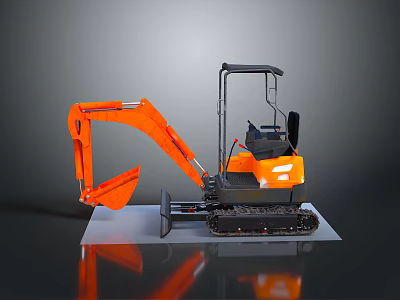 Orange Mini Excavator Functional Construction Vehicle Featuring Tracks Cab And Front Bucket 3d model