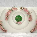 Valentine's Day Floral Decoration with Circular Design Pink White Flowers on White Background