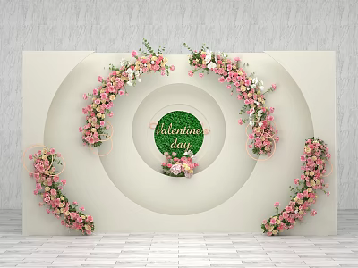 Valentine's Day Floral Decoration with Circular Design Pink White Flowers on White Background 3d model