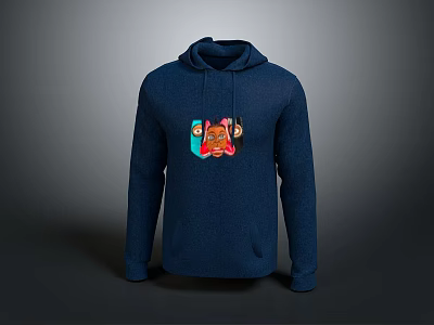 Dark Blue Hooded Sweatshirt With Colorful Graphic Design For Casual Daily Use 3d model