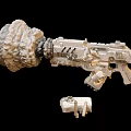 Futuristic Mechanical Gun Weapon With Flame Shooting And Smoke Effects