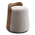 Modern Light Gray Sofa Stool With Brown Leather Accent And Soft Fabric Upholstery