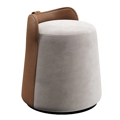 Modern Light Gray Sofa Stool With Brown Leather Accent And Soft Fabric Upholstery 3d model