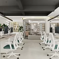 Modern Public Office Space With Open Layout Desks Computers And Green Cushioned Chairs 3d model
