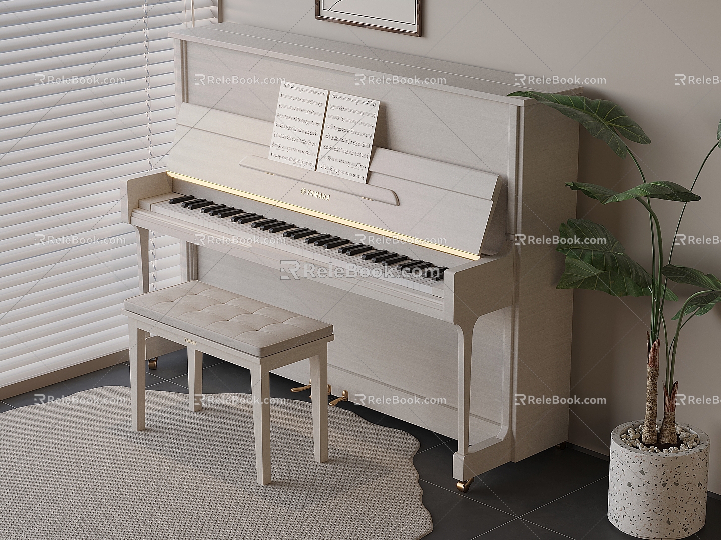 Yamaha paint piano piano score stool 3d model