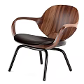 Modern Leisure Chair With Wooden Backrest Leather Seat And Black Metal Legs