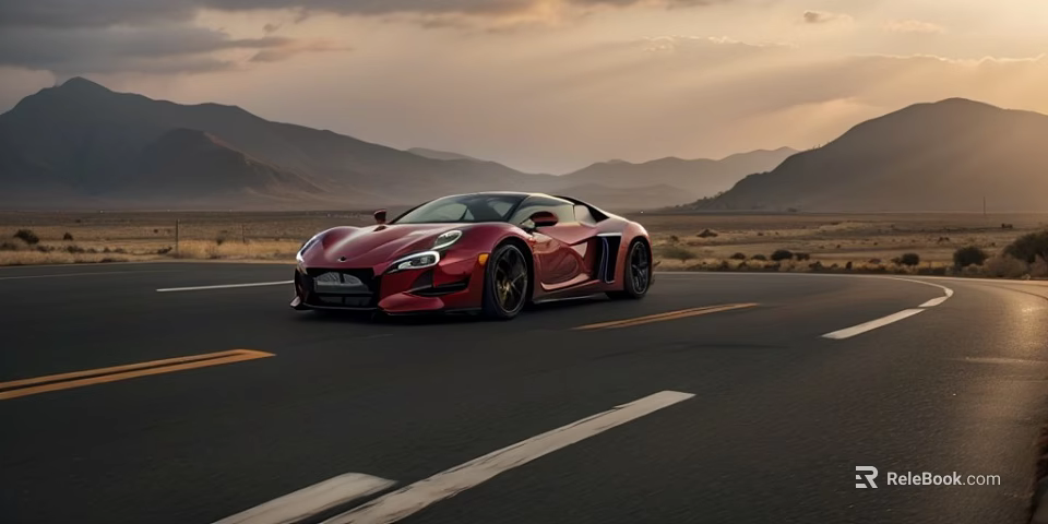 Red Sports Car Driving On Mountain Road During Sunset With Scenic Landscape 3d model 