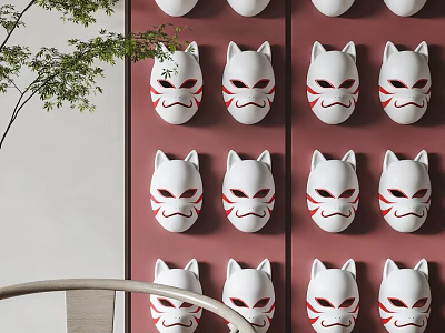 New Chinese Mask Wall Decoration Fox Mask Wall Decoration Japanese Mask Hanging Decoration Tea Set Tang Mask 3d model