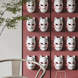 New Chinese Mask Wall Decoration Fox Mask Wall Decoration Japanese Mask Hanging Decoration Tea Set Tang Mask 3d model