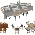 Dining Table Set Collection With Rectangular Round Wooden Tables And Matching Chairs 3d model