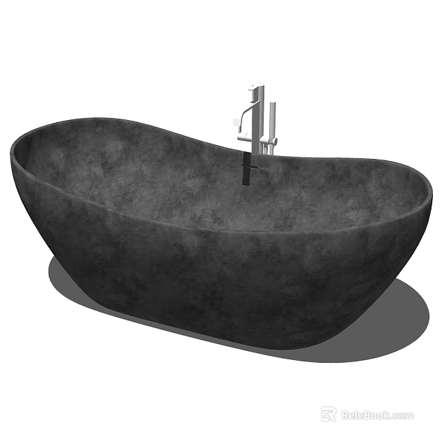 Elegant Modern Freestanding Dark Gray Concrete Bathtub With Silver Faucet 3d model 