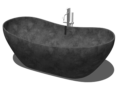 Elegant Modern Freestanding Dark Gray Concrete Bathtub With Silver Faucet 3d model