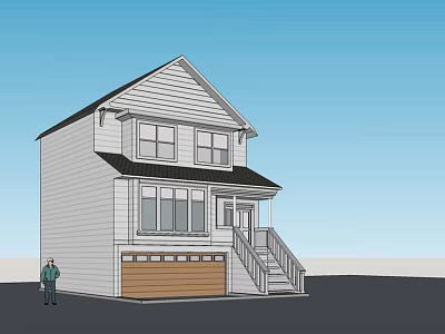 Two Story Single Family Home With White Exterior Black Roof Garage And Front Steps 3d model