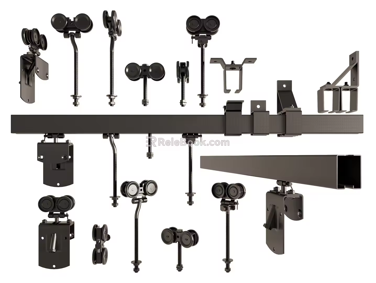 Hanging rail track slide rail pulley roller hardware 3d model