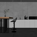 Modern Kitchen Interior With Island Counter Bar Stools Coffee Machine And Cabinets 3d model