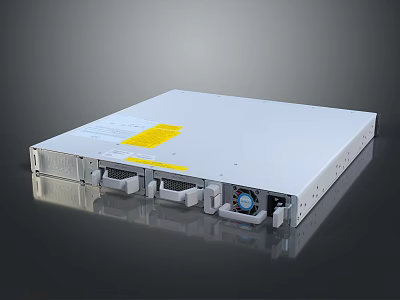 Rackmount Computer Server With Silver Casing Ports Fan And Yellow Label 3d model