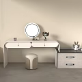 Modern Dressing Table With Round Mirror Padded Stool And Storage Drawers 3d model