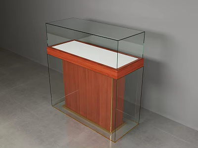 Modern Display Cabinet With Glass Cover Wooden Base And White Top Surface 3d model