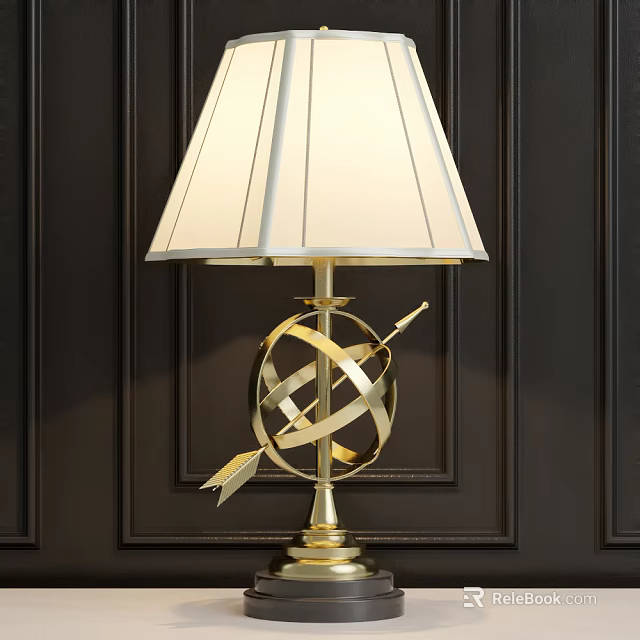 Elegant Gold Table Lamp With White Pleated Shade And Orb Arrow Design 3d model 