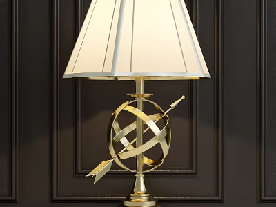 Elegant Gold Table Lamp With White Pleated Shade And Orb Arrow Design 3d model