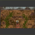 Wooden Box Shaped Building With Rusted Surface And Green Plants Covered Orange Particles On Top