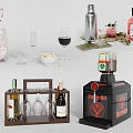 Stylish Wine Bottles And Glasses With Cocktail Shaker And Bar Tools Set