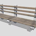 Wooden Outdoor Bench With Slatted Seat Backrest And Concrete Support Legs