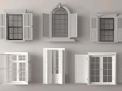 Various Window Designs With Shutters And Architectural Style Elements For Homes 3d model