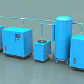 Blue Industrial Equipment System With Compressor Units Piping And Storage Tank
