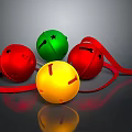 Colorful Household Bells In Red Green Yellow With Red Ribbons For Decoration