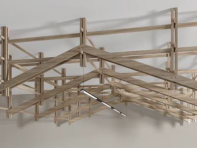 Wooden Architectural Framework Model With Cross Beams And Structural Design Elements 3d model
