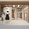 Modern Women's Clothing Store With Wooden Decor Mannequins Display Green Plants And Lighting