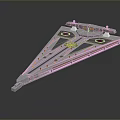 Detailed Gray Triangular Starship Model Featuring Red Accents And Top Structures 3d model