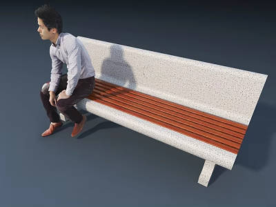 Stylish Outdoor Bench With Concrete Frame And Wooden Slat Seat Design 3d model