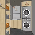 Modern Laundry Room Interior With Stacked Washing Machine Dryer And Wooden Cabinets