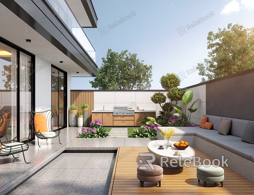 Courtyard landscape landscape plant home courtyard villa courtyard outdoor sofa outdoor cabinet leisure chair model