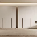 Modern White Wardrobe With Multiple Panel Doors Metal Handles And Side Storage In Minimalist Room Interior