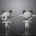 Cartoon Goat Character With White Body Blue Big Eyes And Brown Curved Horns Standing Pose