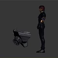 Futuristic Sci-Fi Character With Red Hair Standing By Alien Creature On Flying Vehicle