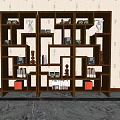 Modern Dark Brown Bookcase with Open Shelves Decorative Items Books Sculptures and Orange Boxes