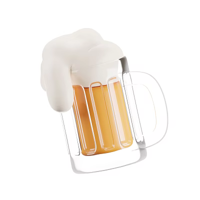 Refreshing Cold Beer in Transparent Glass Mug with Golden Liquid and White Frothy Head 3d model