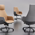 Modern Office Chair With Leather Material Beige And Gray Colors Armrests Wheeled Base
