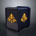 Dark Blue Decorative Box With Ornate Gold Scroll Patterns Design