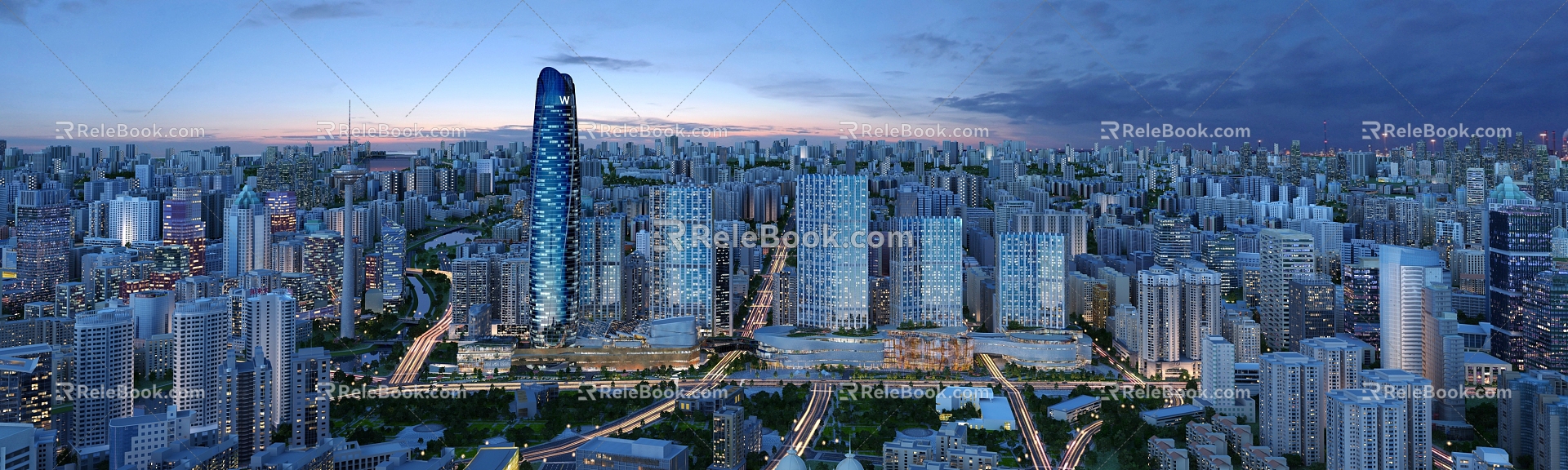 Night view of modern city 3d model