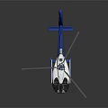 Blue and White Modern Helicopter with Sleek Fuselage Detailed Rotor Blades Side View