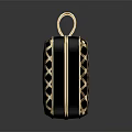 Stylish Black And Gold Clutch Bag With Grid Pattern And Black Ring Handle