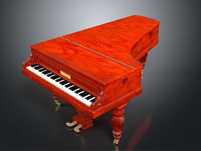 Red Wooden Piano With Classical Design Decorative Legs And Black White Keys 3d model