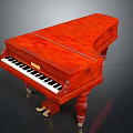 Red Wooden Piano With Classical Design Decorative Legs And Black White Keys